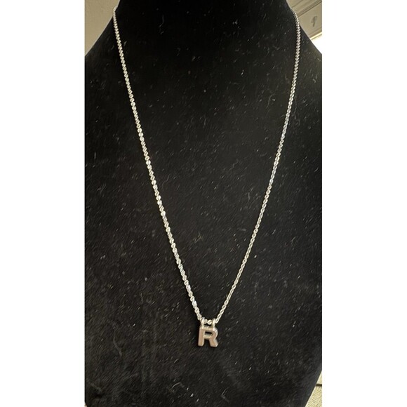 Silver Tone Initial R Pendant Necklace 24 Inch Chain Personalized Letter Pendant - Picture 6 of 7